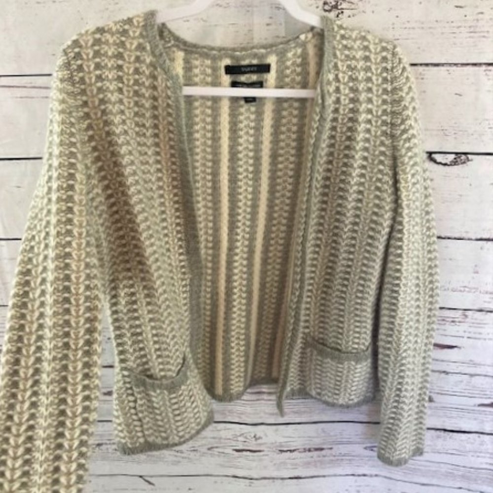Tahari cashmere grey & cream knit cardigan